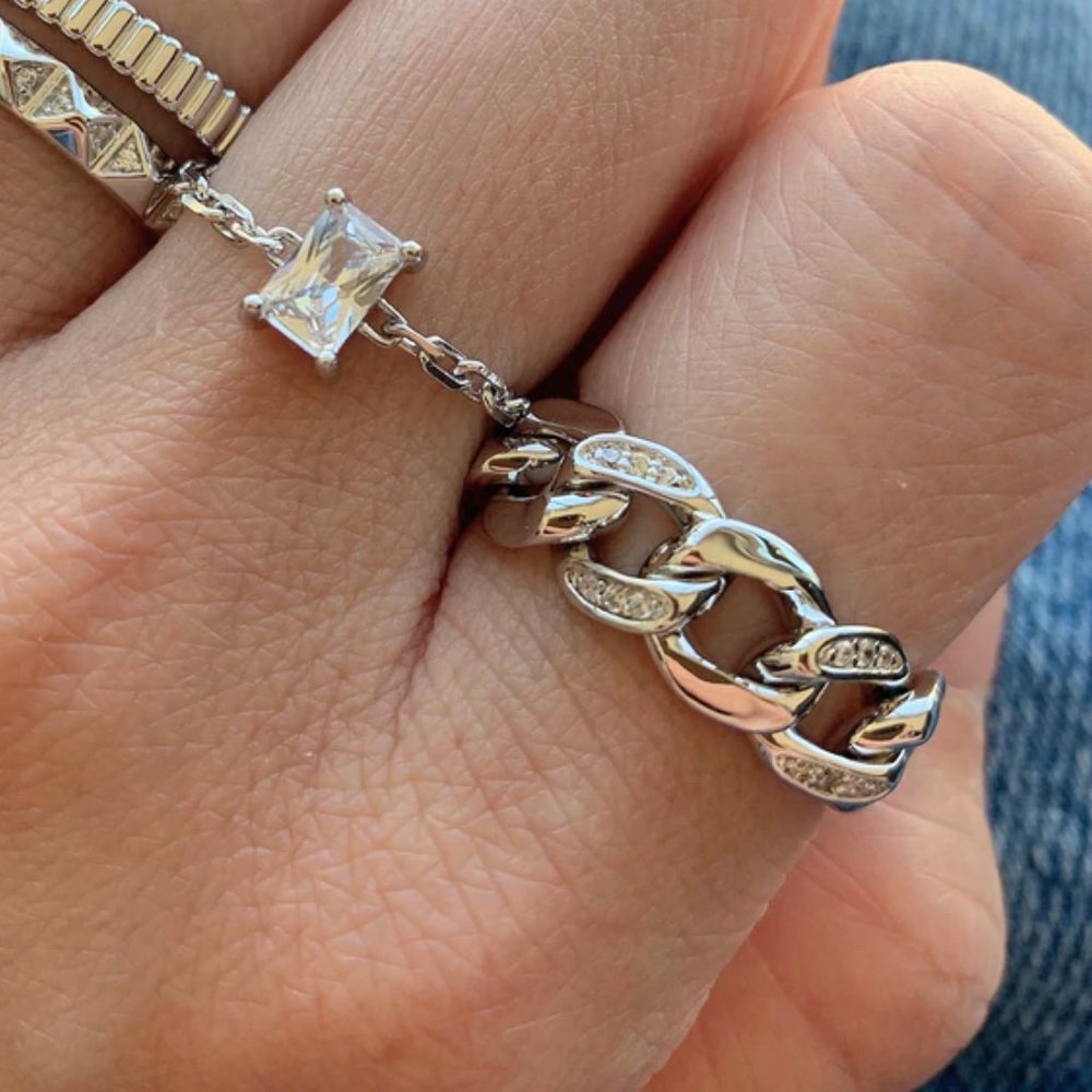 silver cuban link ring